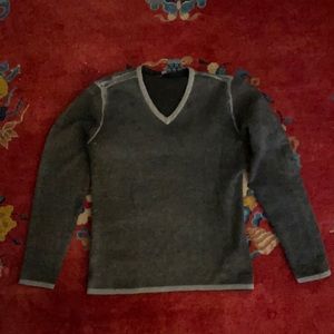 John Varvatos v neck sweater, charcoal gray, size small, merino wool
